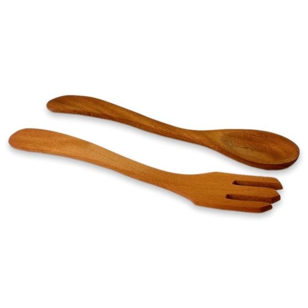 Alternate image for Artisan Handmade Salad Serving Spoon and Fork Set Forest Song