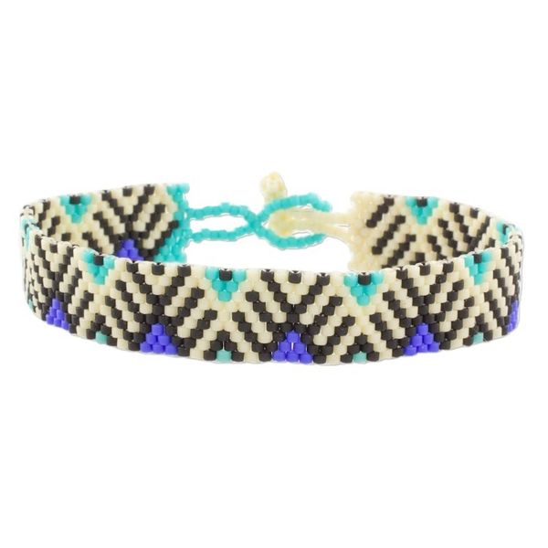 Alternate image for Blue and Black Geometric Woven Bead Wristband Bracelet Twilight Mountains