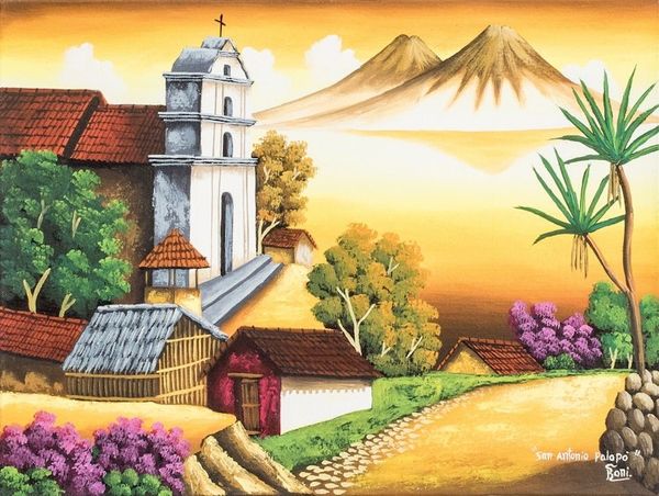 Alternate image for Signed Oil on Canvas Lake Atitlan Landscape Painting San Antonio Palopo II