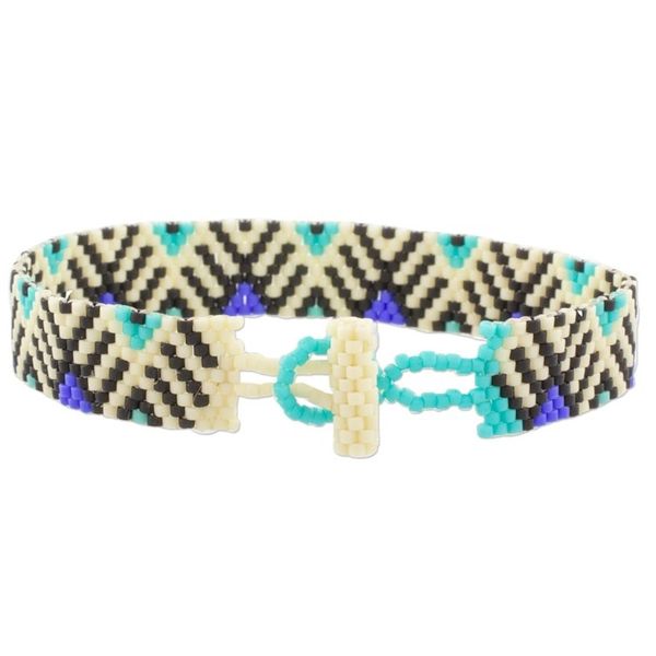 Alternate image for Blue and Black Geometric Woven Bead Wristband Bracelet Twilight Mountains