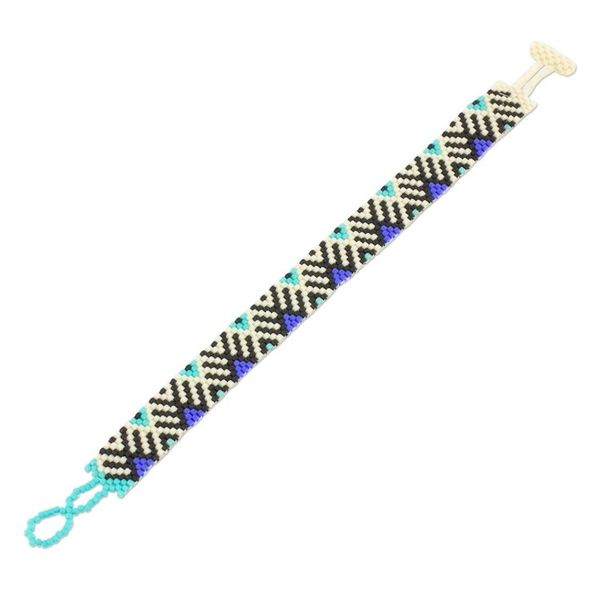 Alternate image for Blue and Black Geometric Woven Bead Wristband Bracelet Twilight Mountains