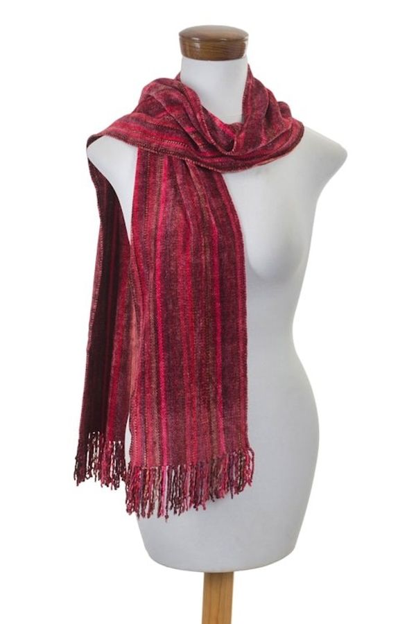 Alternate image for Rayon Chenille Hand Woven Guatemalan Scarf Bright Berries