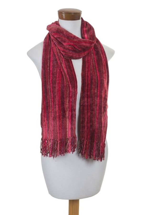 Alternate image for Rayon Chenille Hand Woven Guatemalan Scarf Bright Berries