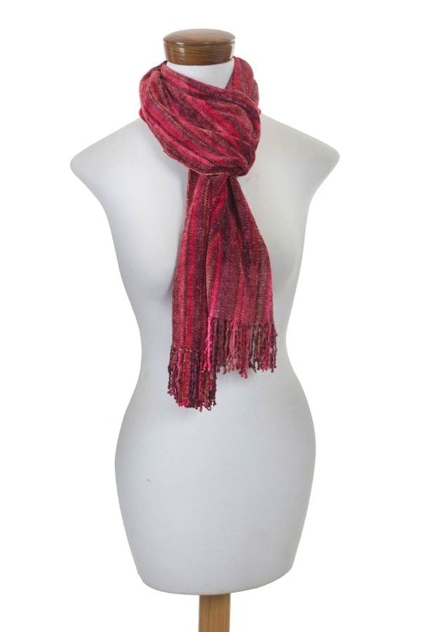 Alternate image for Rayon Chenille Hand Woven Guatemalan Scarf Bright Berries