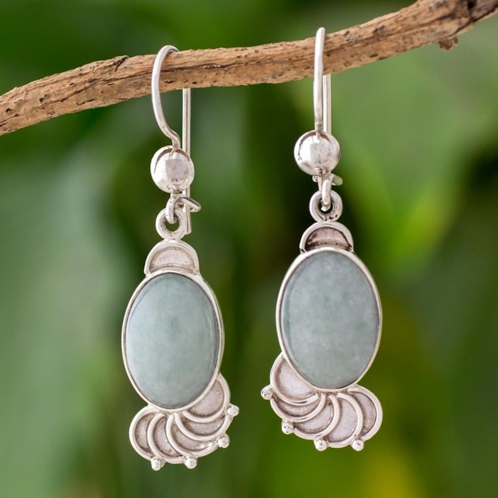 Light Green Jade Oval Dangle Earrings from Guatemala 'Siren Song in Light Green'