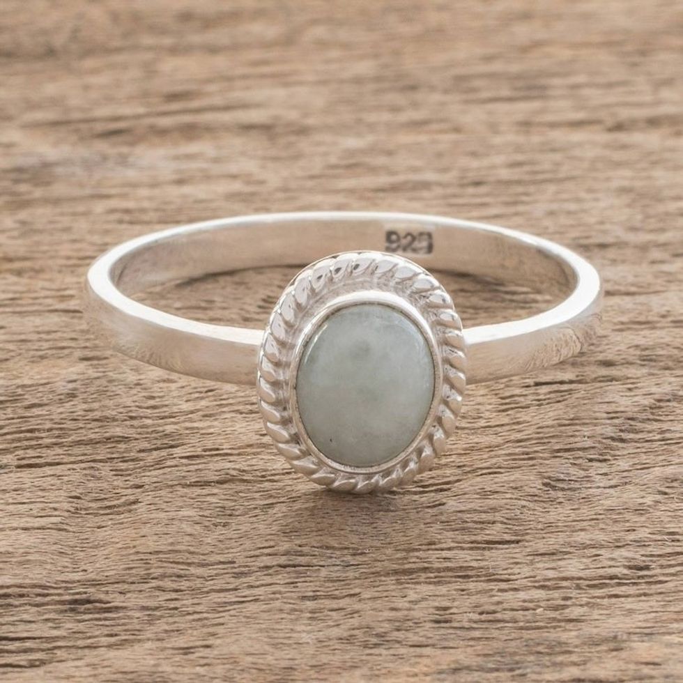 Apple Green Jade Solitaire Ring Crafted in Guatemala 'Oval Beauty'