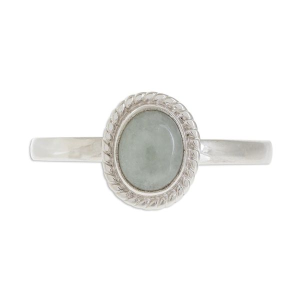 Alternate image for Apple Green Jade Solitaire Ring Crafted in Guatemala Oval Beauty