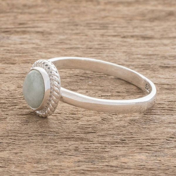 Alternate image for Apple Green Jade Solitaire Ring Crafted in Guatemala Oval Beauty