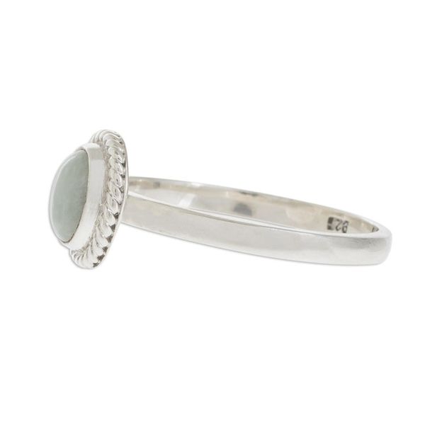 Alternate image for Apple Green Jade Solitaire Ring Crafted in Guatemala Oval Beauty