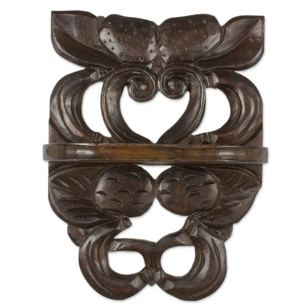 Alternate image for Hand Crafted PInewood Wall Shelf with Fruit Motif Strawberries and Peaches