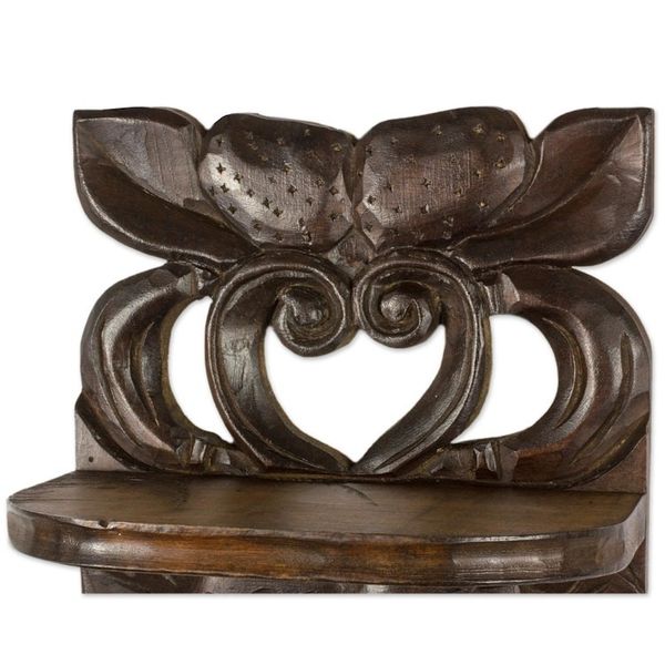 Alternate image for Hand Crafted PInewood Wall Shelf with Fruit Motif Strawberries and Peaches