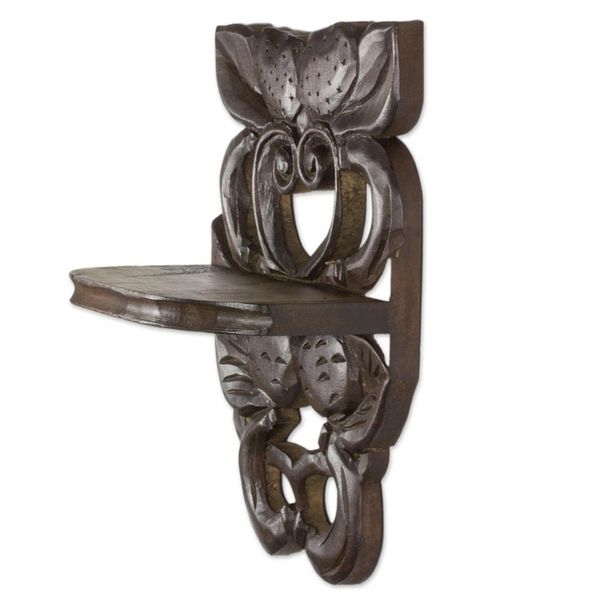Alternate image for Hand Crafted PInewood Wall Shelf with Fruit Motif Strawberries and Peaches