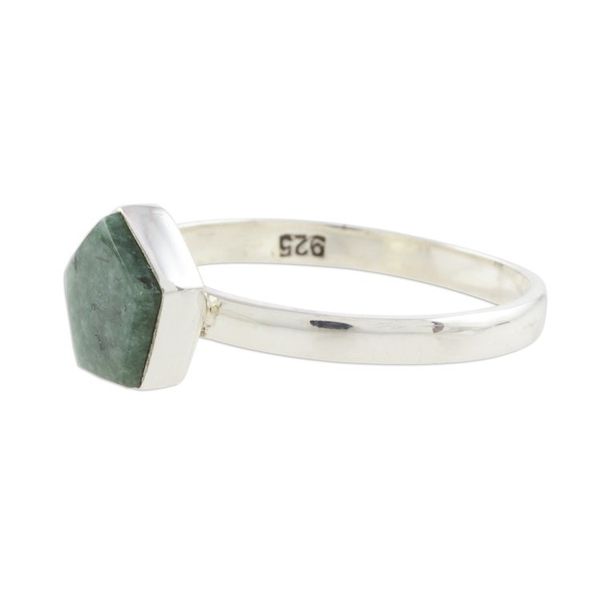 Alternate image for Dark Green Jade Pentagon and Sterling Silver Cocktail Ring Striking in Dark Green