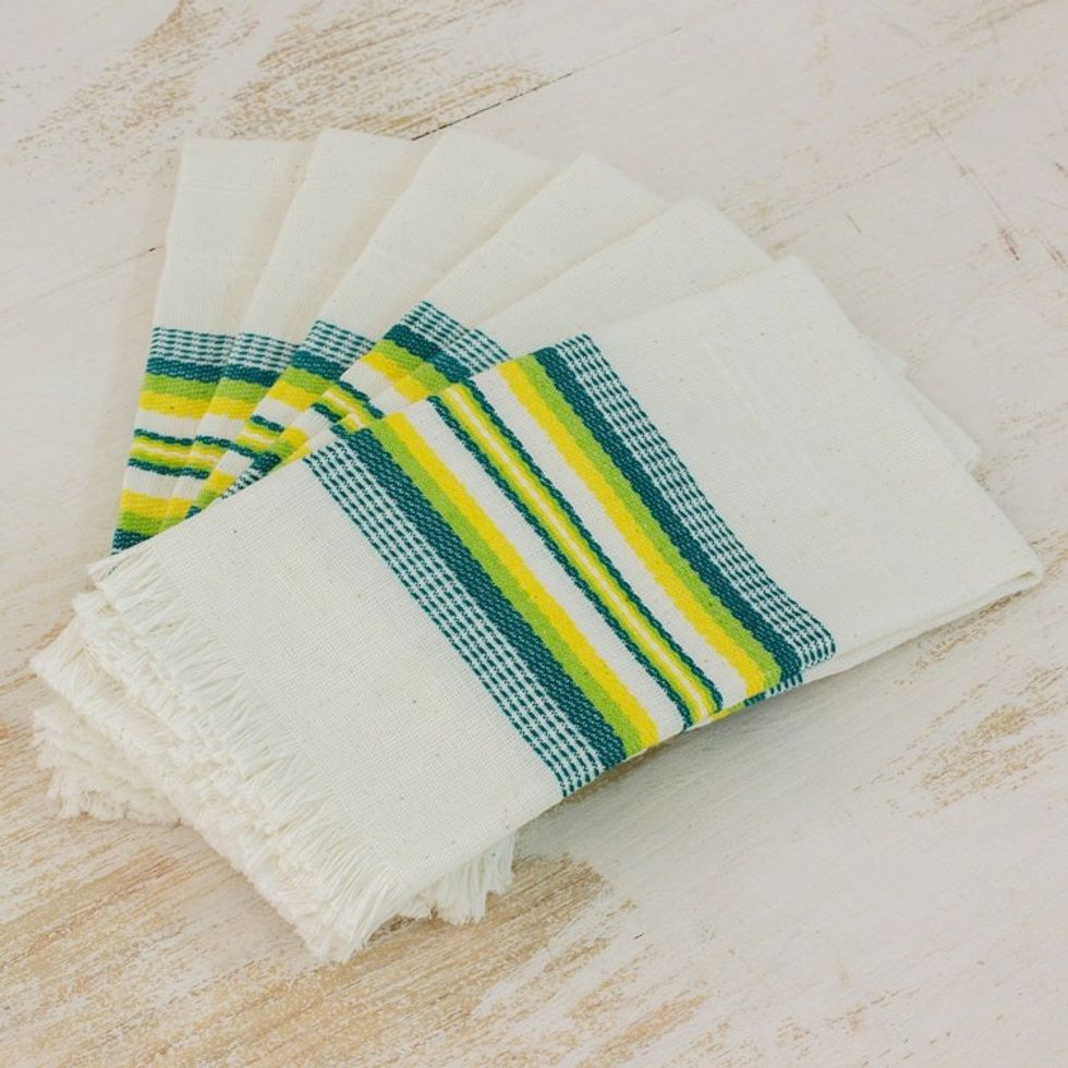 Multicolor 100 Cotton Napkins from Guatemala Set of 6 'Culinary Inspiration in Green'