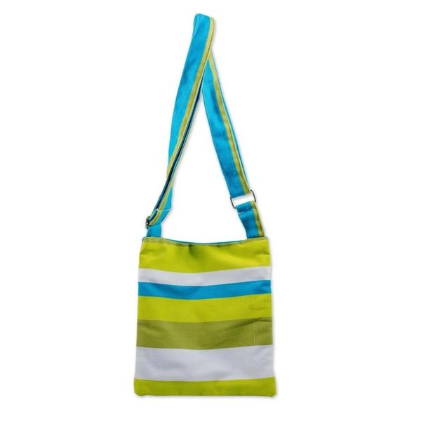 Alternate image for Handwoven Striped Cotton Sling Handbag from El Salvador Citron Combination