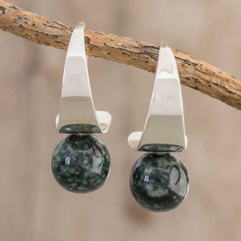 Modern Jade Half-Hoop Earrings from Guatemala 'Mystic Jade'