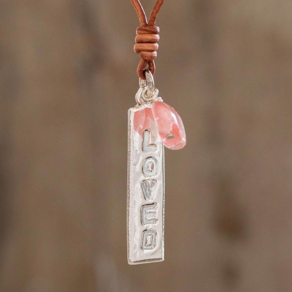 Romantic Rose Quartz Pendant Necklace from Guatemala 'Loved'