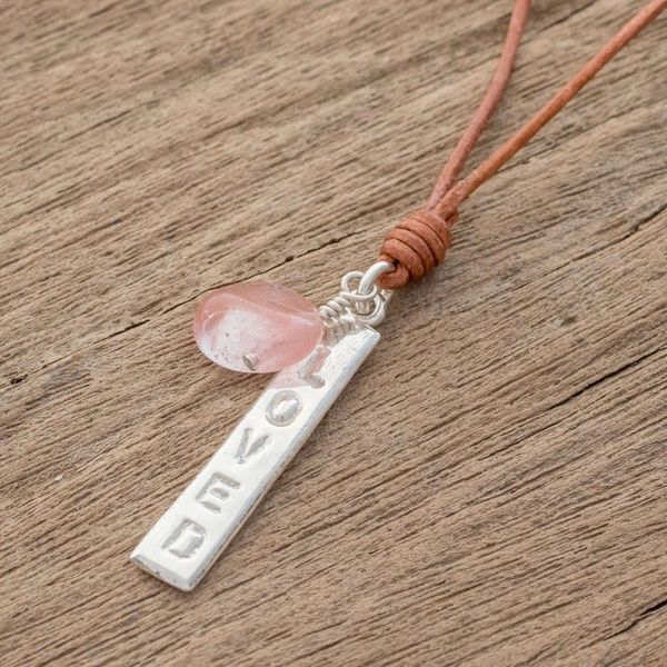 Alternate image for Romantic Rose Quartz Pendant Necklace from Guatemala Loved