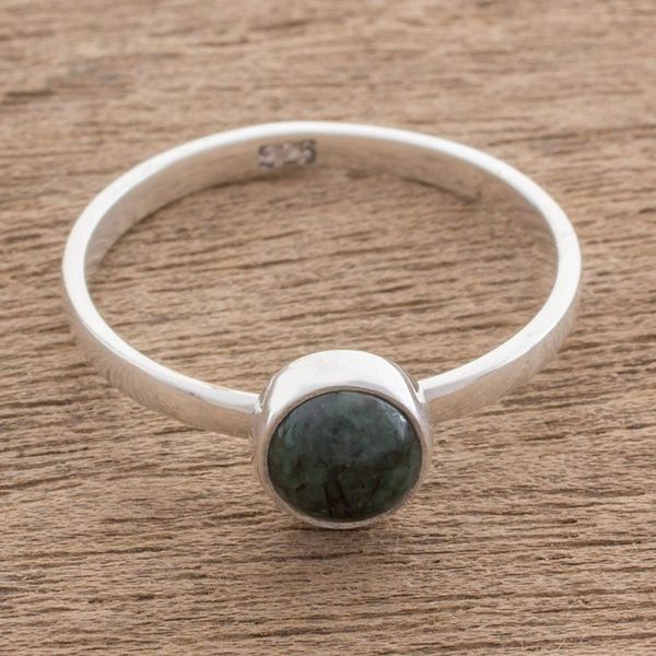 Alternate image for Circular Dark Green Jade Single Stone Ring from Guatemala Beautiful Circle in Dark Green