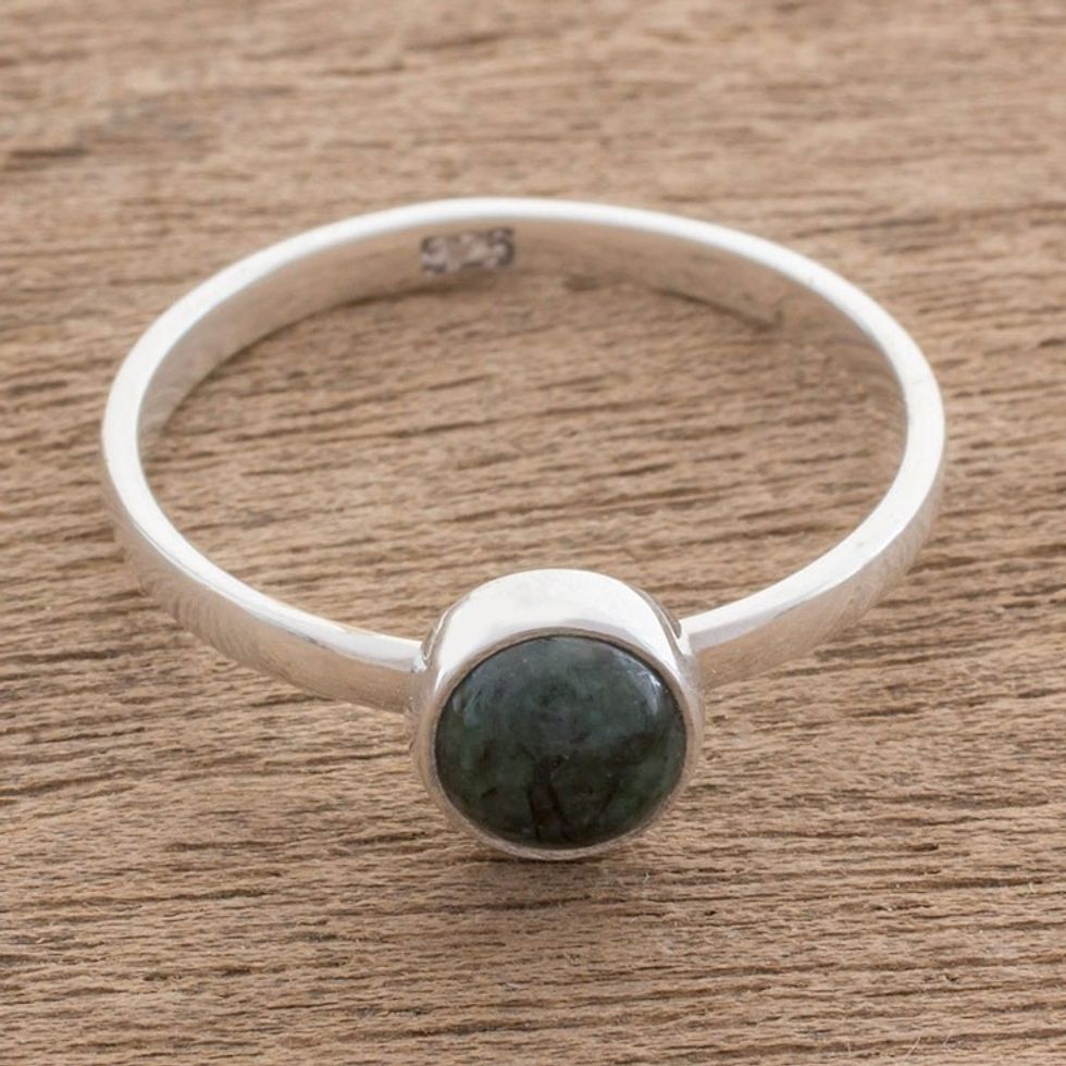 Circular Dark Green Jade Single Stone Ring from Guatemala 'Beautiful Circle in Dark Green'