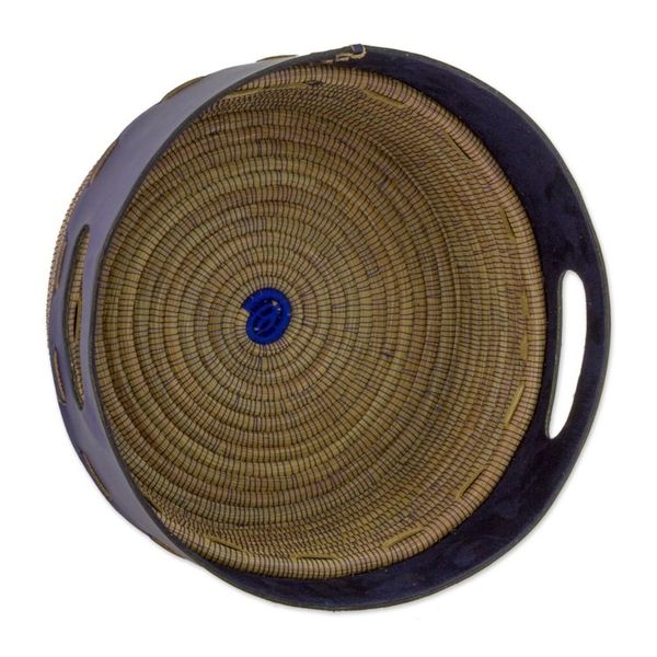 Alternate image for Artisan Crafted Blue Leather and Pine Decorative Basket Vibrant