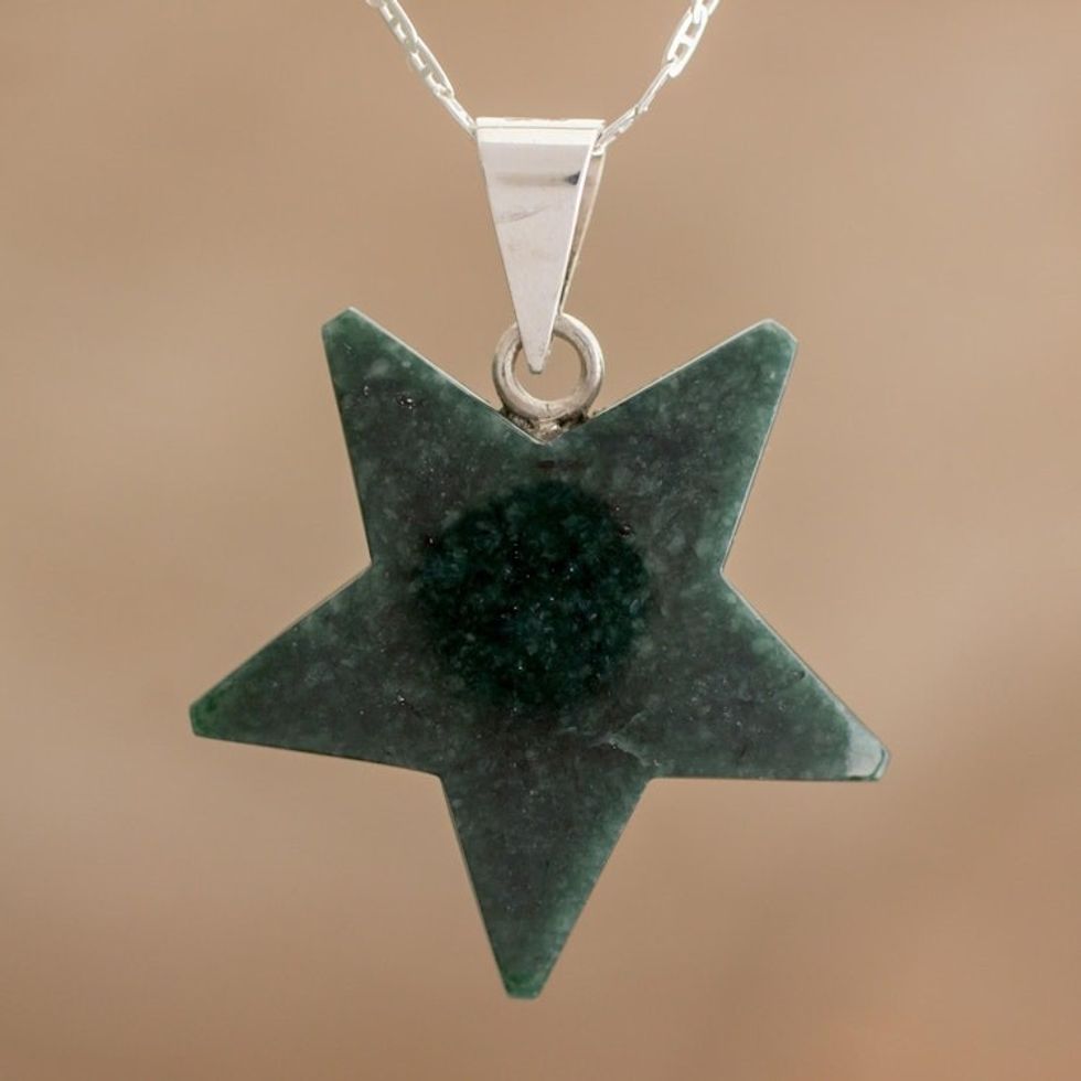 Jade Star Pendant Necklace in Dark Green from Guatemala 'Stellar Light in Dark Green'