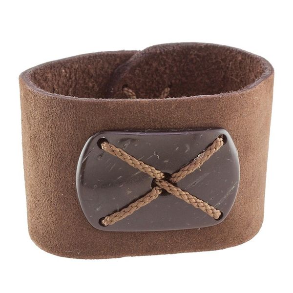 Alternate image for Brown Leather Coconut Shell Pendant Wristband Bracelet Powerful