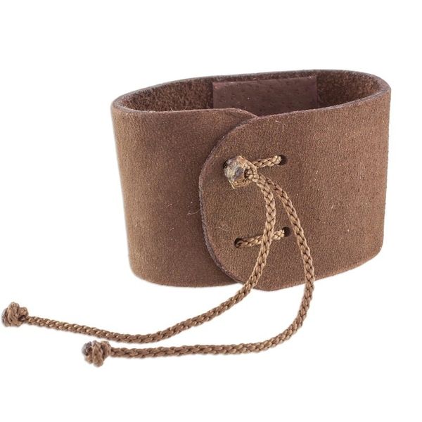 Alternate image for Brown Leather Coconut Shell Pendant Wristband Bracelet Powerful