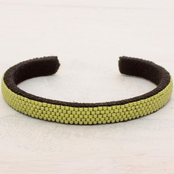 Alternate image for Glass Beaded Cuff Bracelet in Solid Avocado from El Salvador Beautiful Horizon in Avocado