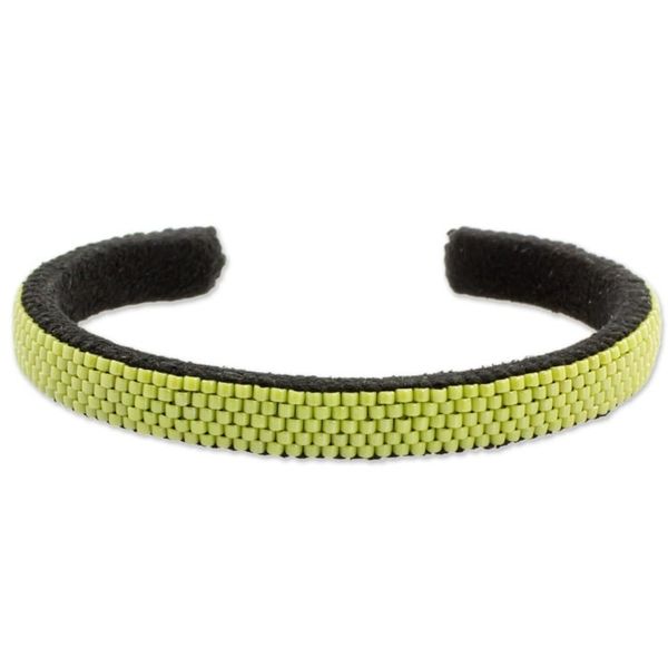 Alternate image for Glass Beaded Cuff Bracelet in Solid Avocado from El Salvador Beautiful Horizon in Avocado