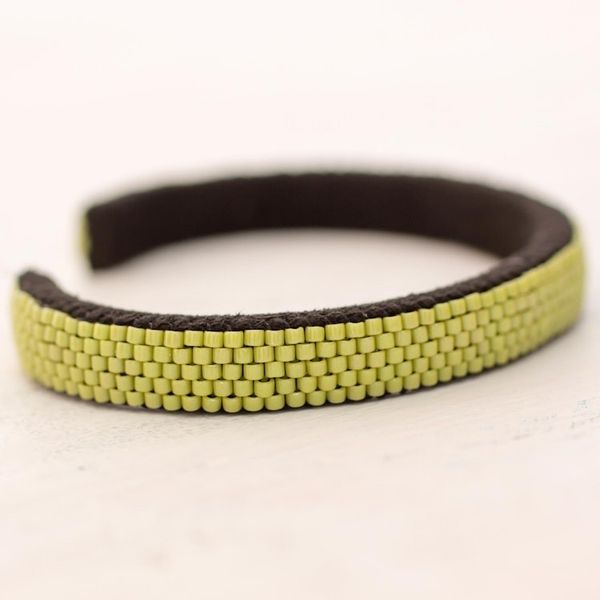 Alternate image for Glass Beaded Cuff Bracelet in Solid Avocado from El Salvador Beautiful Horizon in Avocado