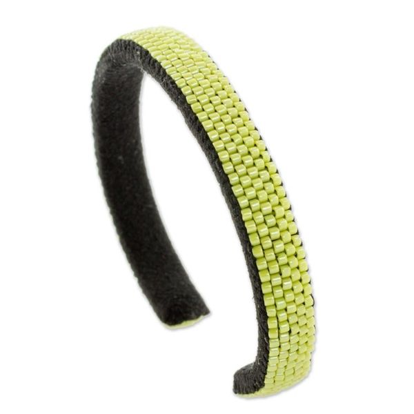 Alternate image for Glass Beaded Cuff Bracelet in Solid Avocado from El Salvador Beautiful Horizon in Avocado