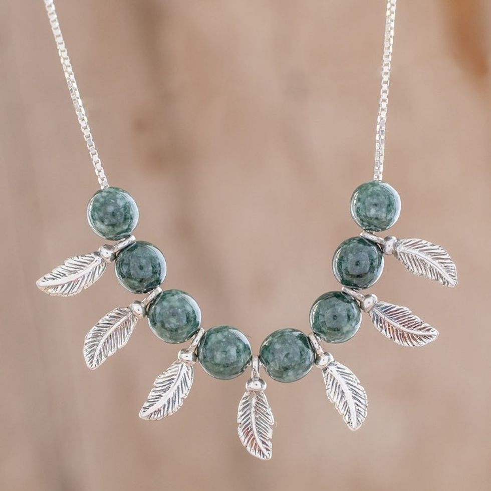 Jade Beaded Pendant Necklace from Guatemala 'Nature in the Air'
