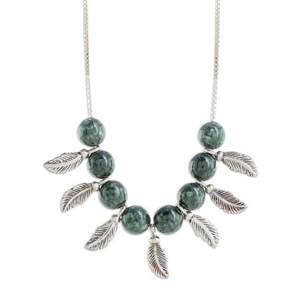 Alternate image for Jade Beaded Pendant Necklace from Guatemala Nature in the Air