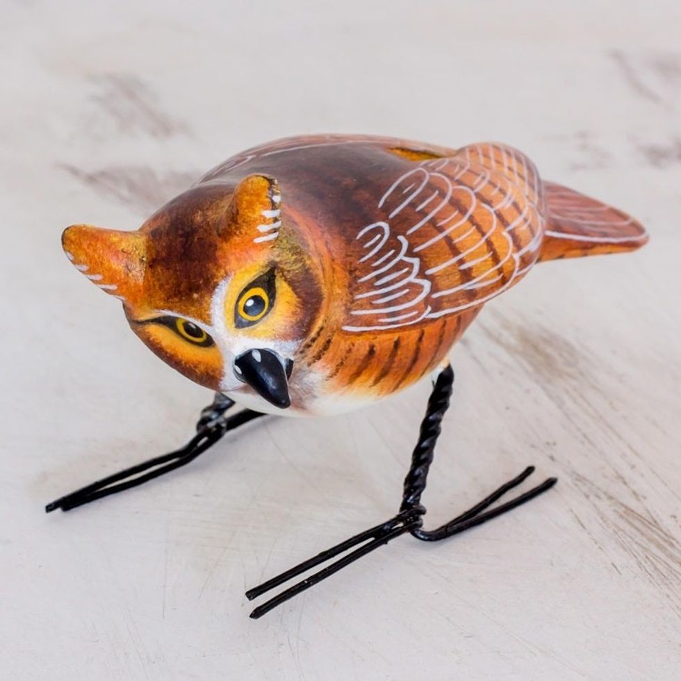 Hand Sculpted, Painted Ceramic Great Horned Owl Figurine 'Great Horned Owl'