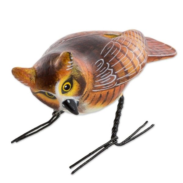 Alternate image for Hand Sculpted, Painted Ceramic Great Horned Owl Figurine Great Horned Owl