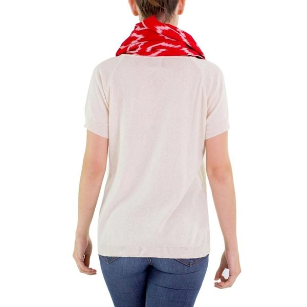 Alternate image for Red White Patterned Infinity Scarf in Hand Woven Cotton Ruby Maya