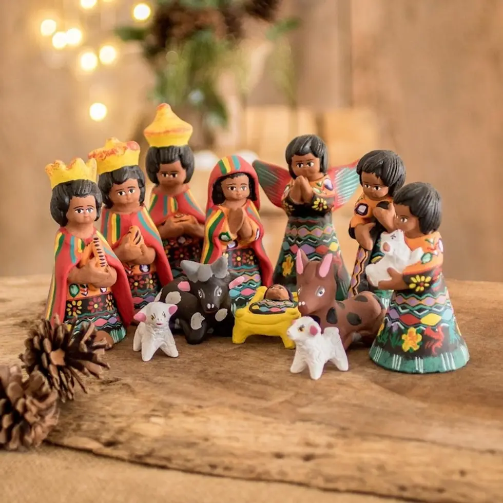 Unique Nativity Scene Ceramic Sculpture Set of 12 'Totonicapan'
