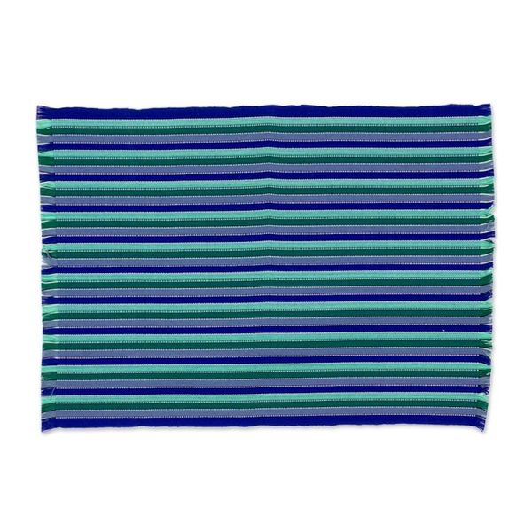 Alternate image for Set of Six Striped Cotton Placemats in Blue from Guatemala Colors of the Sea