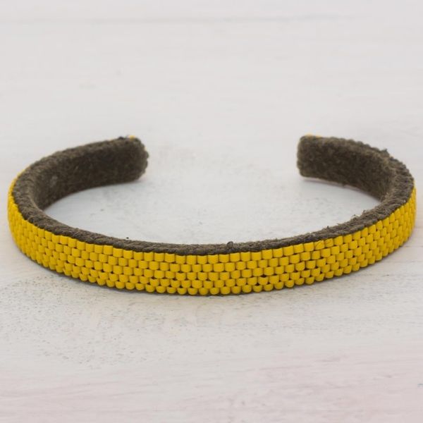 Alternate image for Glass Beaded Cuff Bracelet in Solid Yellow from El Salvador Beautiful Horizon in Yellow