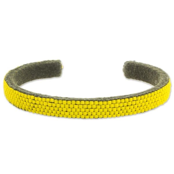 Alternate image for Glass Beaded Cuff Bracelet in Solid Yellow from El Salvador Beautiful Horizon in Yellow