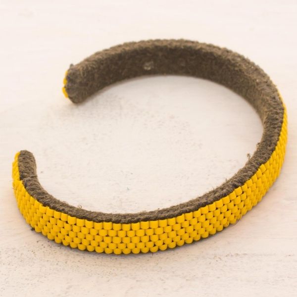 Alternate image for Glass Beaded Cuff Bracelet in Solid Yellow from El Salvador Beautiful Horizon in Yellow