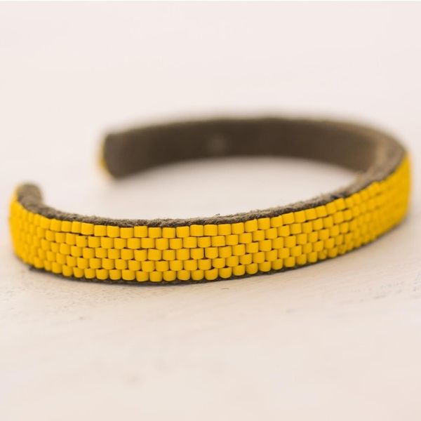 Alternate image for Glass Beaded Cuff Bracelet in Solid Yellow from El Salvador Beautiful Horizon in Yellow