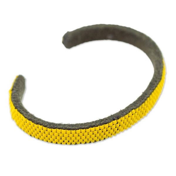 Alternate image for Glass Beaded Cuff Bracelet in Solid Yellow from El Salvador Beautiful Horizon in Yellow