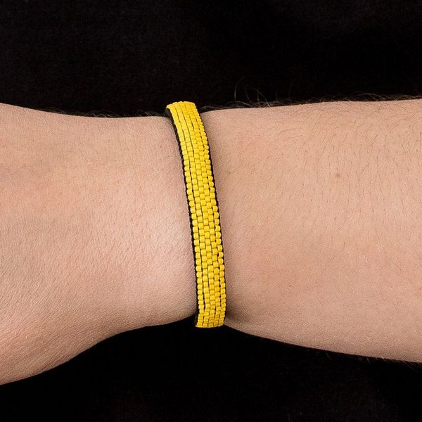 Alternate image for Glass Beaded Cuff Bracelet in Solid Yellow from El Salvador Beautiful Horizon in Yellow