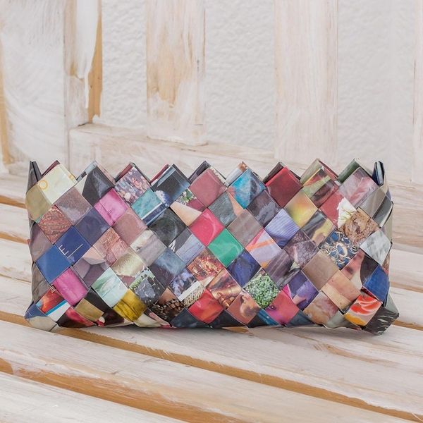 Alternate image for Handcrafted Multicolor Recycled Magazine Paper 4 Inch Clutch Fashion Fiesta