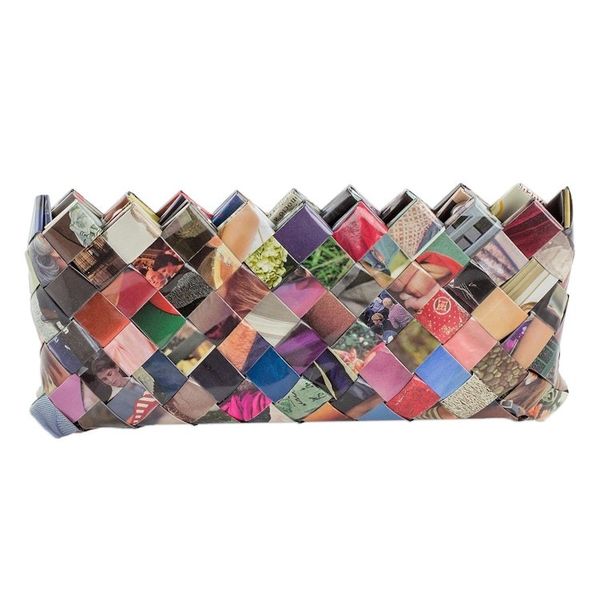 Alternate image for Handcrafted Multicolor Recycled Magazine Paper 4 Inch Clutch Fashion Fiesta
