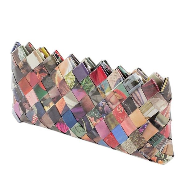 Alternate image for Handcrafted Multicolor Recycled Magazine Paper 4 Inch Clutch Fashion Fiesta