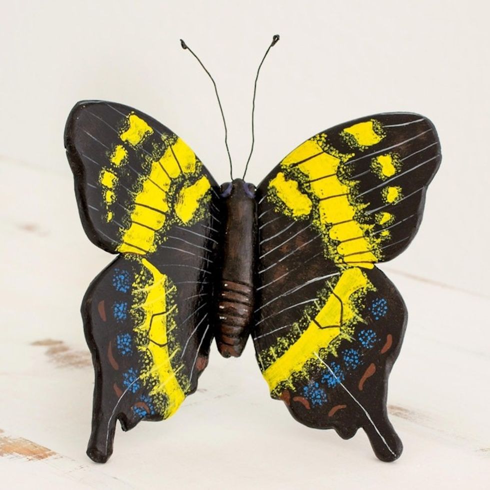 Handcrafted Ceramic Yellow Swallowtail Butterfly Sculpture 'Yellow Swallowtail Butterfly'