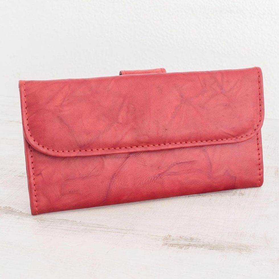 Multi-pocket Red Leather Wallet for Women 'Crimson Credit'